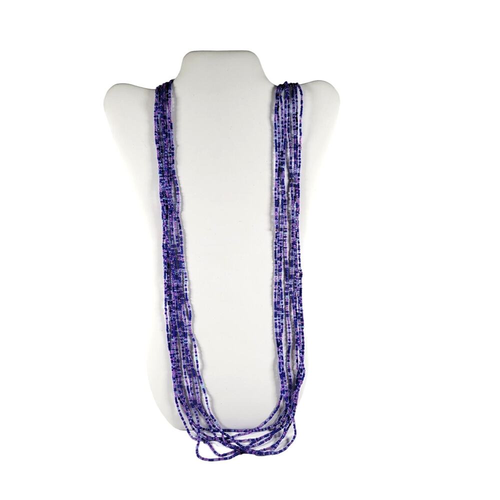 48" Long Purple Blue Seed Bead Necklace Boho Multistrand India Handmade  NEW